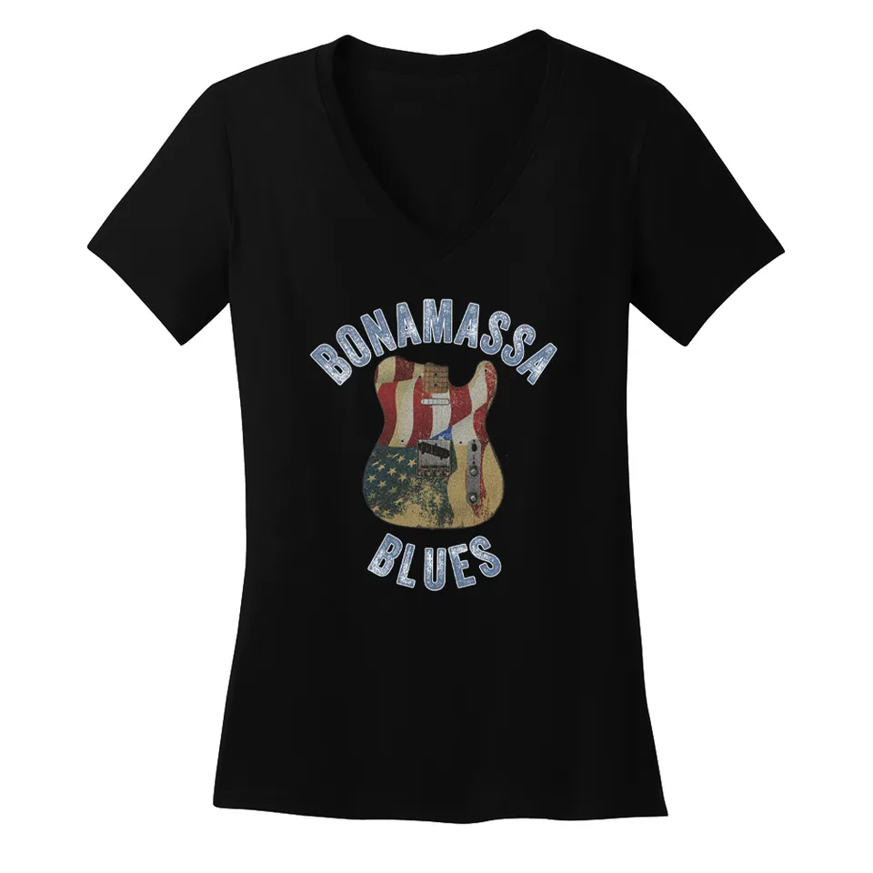 Joe Bonamassa Tele Blues v-hals t-skjorte dame svart bomull