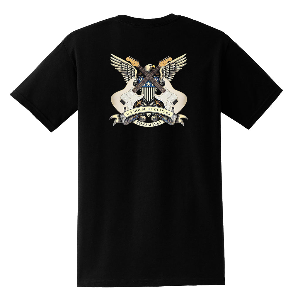 Joe Bonamassa House of Guitars Seal Pocket T-skjorte svart bomull