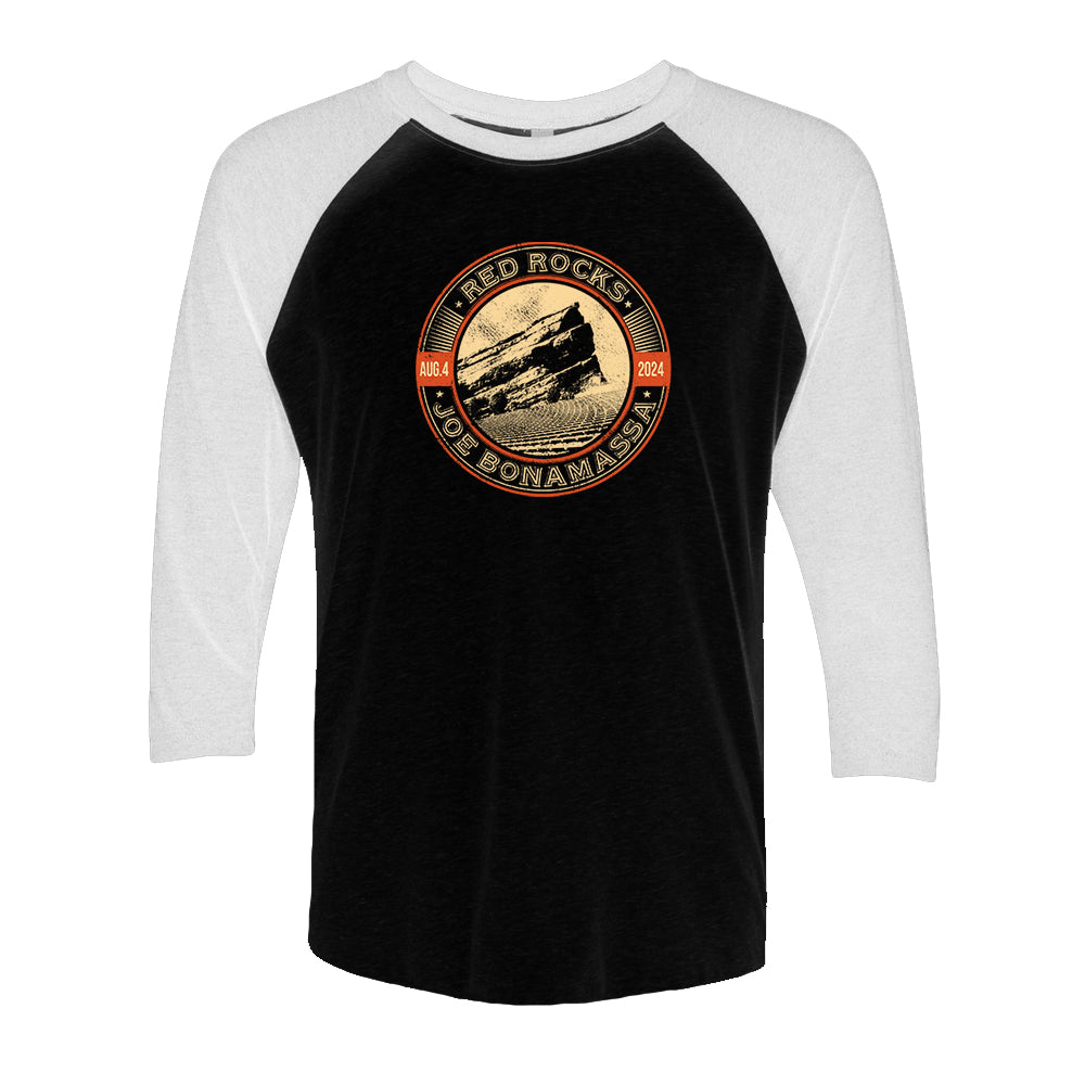 Joe Bonamassa 2024 Red Rocks 3/4 Sleeve t-skjorte Heather Grey Black