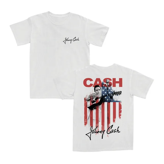 Johnny Cash American t-skjorte hvit ryggtrykk