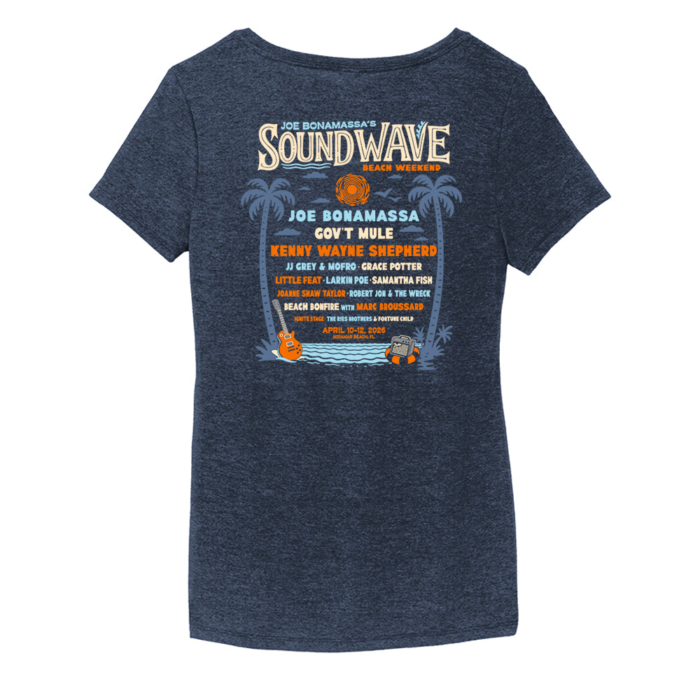 Joe Bonamassa 2026 Sound Wave Beach Weekend V-hals T-skjorte Navy