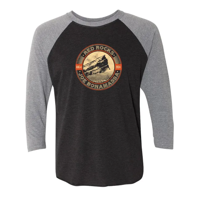 Joe Bonamassa 2024 Red Rocks 3/4 Sleeve t-skjorte Heather Grey Black