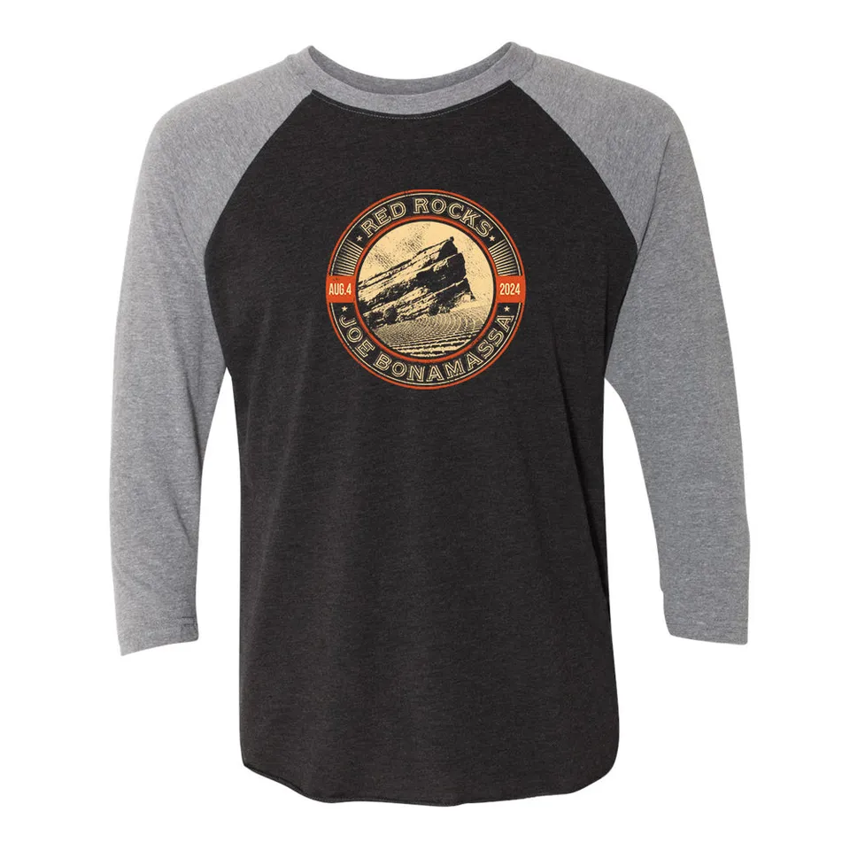 Joe Bonamassa 2024 Red Rocks 3/4 Sleeve t-skjorte Heather Grey Black