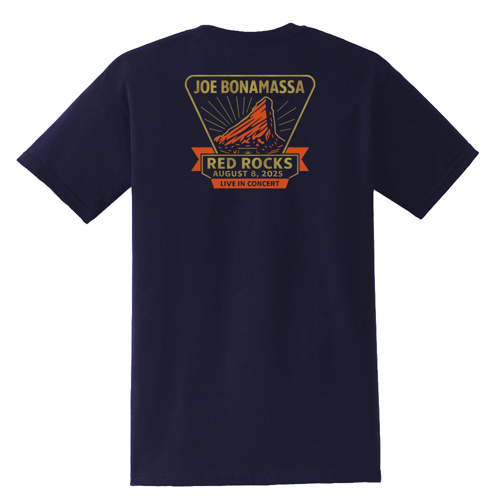 Joe Bonamassa 2025 Red Rocks Pocket T-skjorte unisex navy bomull