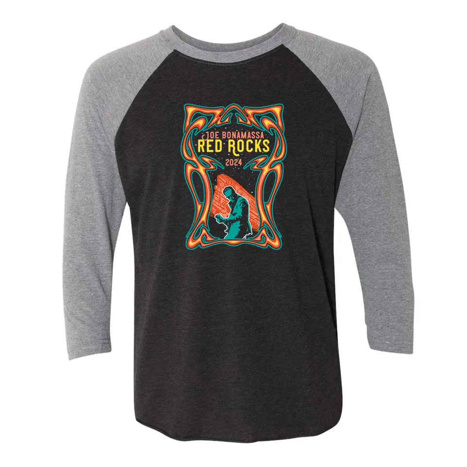 Joe Bonamassa 2024 Retro Red Rocks t-skjorte 3/4 erme grå